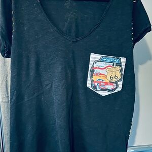 Women's Black Graphic Tee with Route 66 Patch